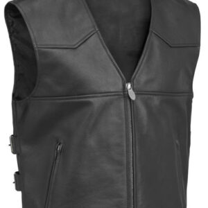Classic Leather Biker Vest – Buckle Straps, Belt Detail & Timeless Edge