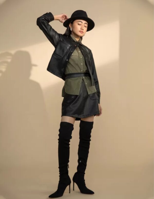 Women’s Cropped Leather Shacket – Genuine Leather Shirt Jacket with Button Closure & Pockets - Image 3