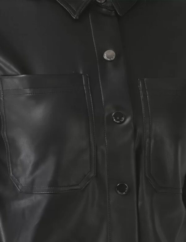 Women’s Cropped Leather Shacket – Genuine Leather Shirt Jacket with Button Closure & Pockets - Image 5