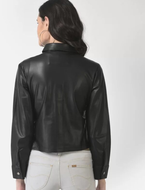 Women’s Cropped Leather Shacket – Genuine Leather Shirt Jacket with Button Closure & Pockets - Image 8