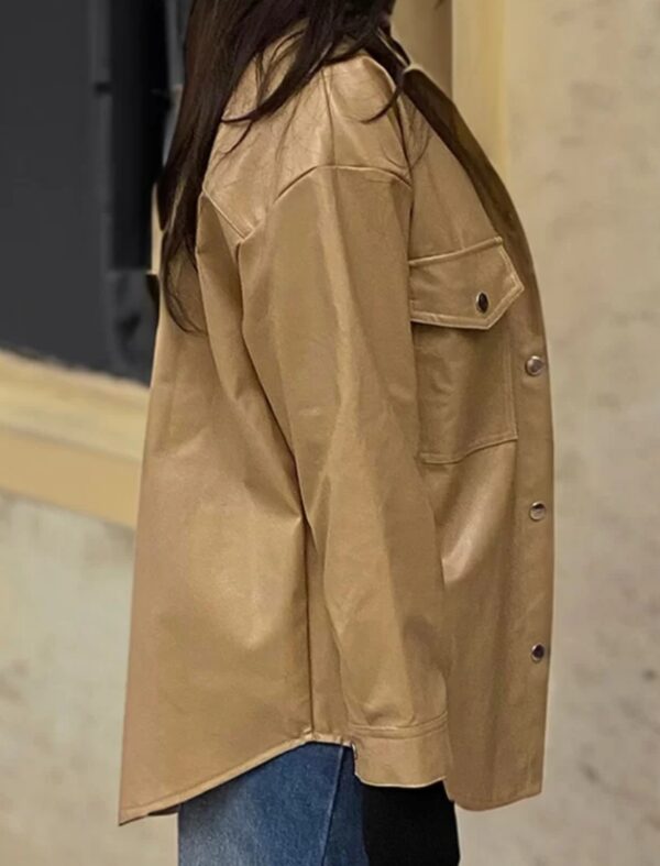 Women lightweight Leather shirt jacket, genuine leather shacket - Image 5