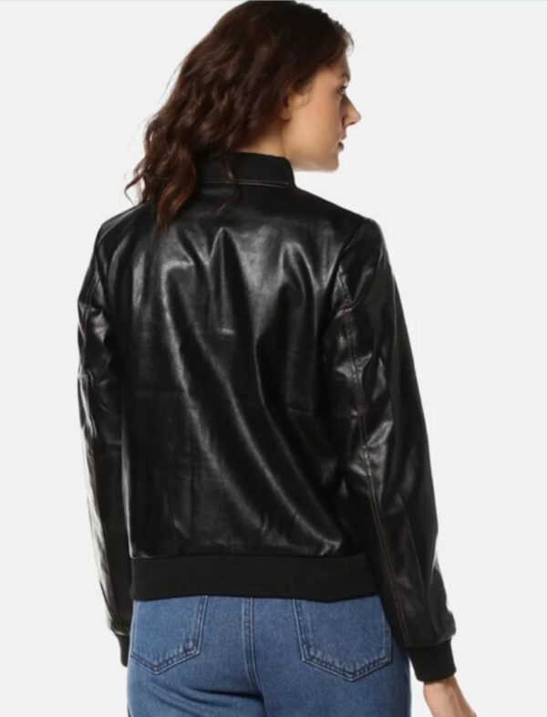 Women’s Custom Leather Bomber Jacket – Premium Windcheater Style with Tailored Fit & Luxe Details - Image 4