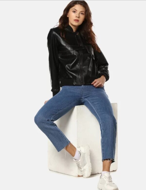 Women’s Custom Leather Bomber Jacket – Premium Windcheater Style with Tailored Fit & Luxe Details - Image 5