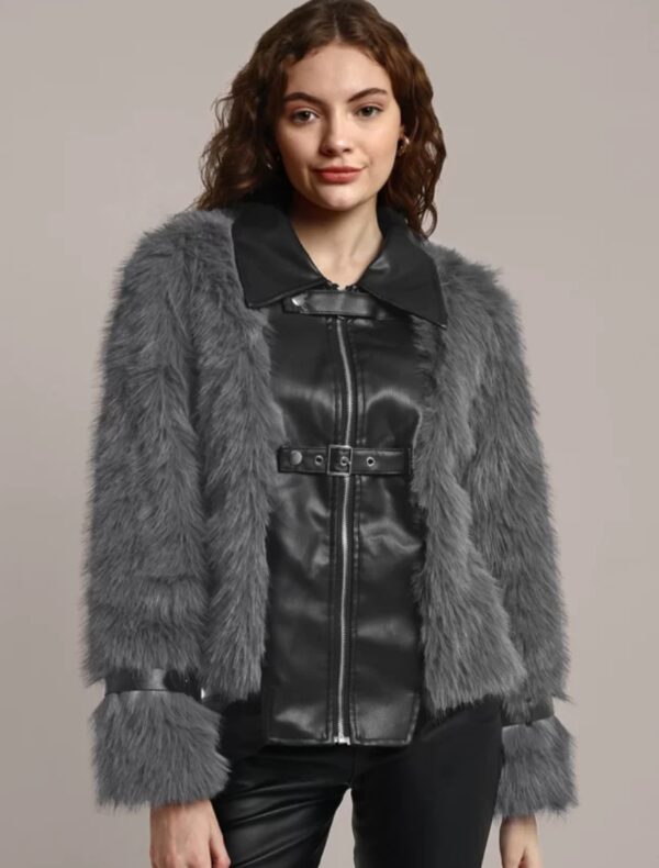 women faux fur leather jacket
