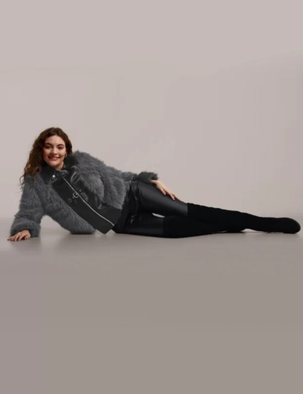 Women longline Leather jacket with faux fur - Image 6