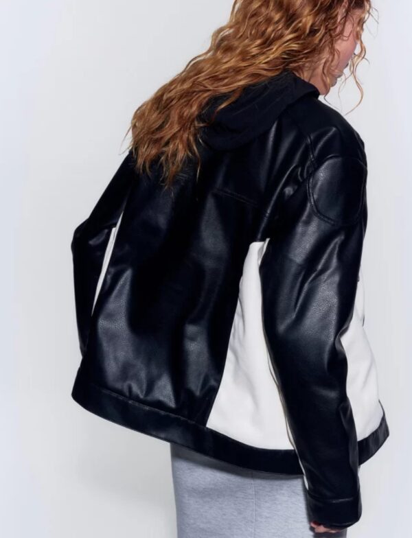 Women's Colorblock Biker Leather Jacket - Image 3