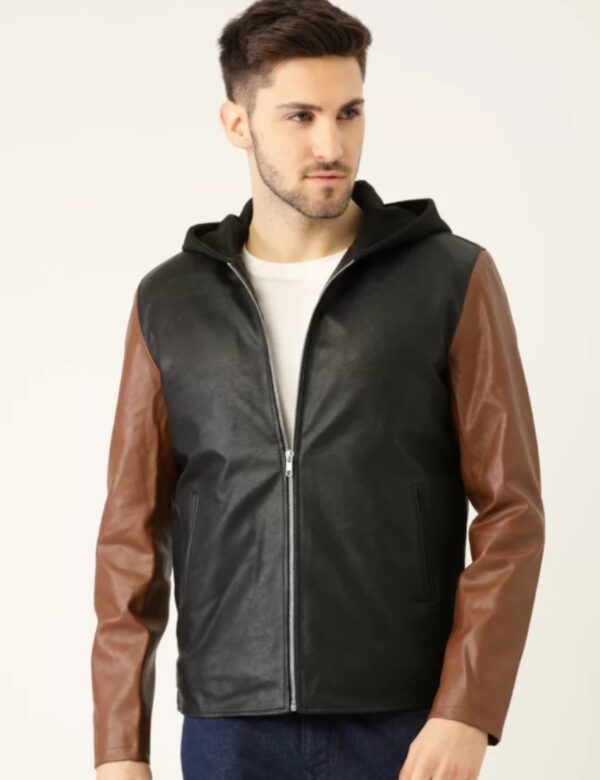 men leather hoodie