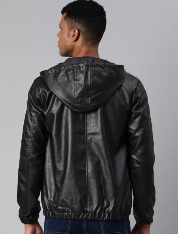 Men’s Napa Leather Hoodie – Sportsman Stripe Bomber Style | Soft, Stylish & Versatile - Image 3