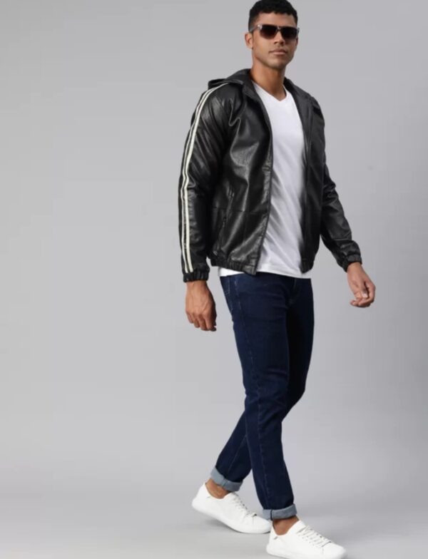 Men’s Napa Leather Hoodie – Sportsman Stripe Bomber Style | Soft, Stylish & Versatile - Image 4