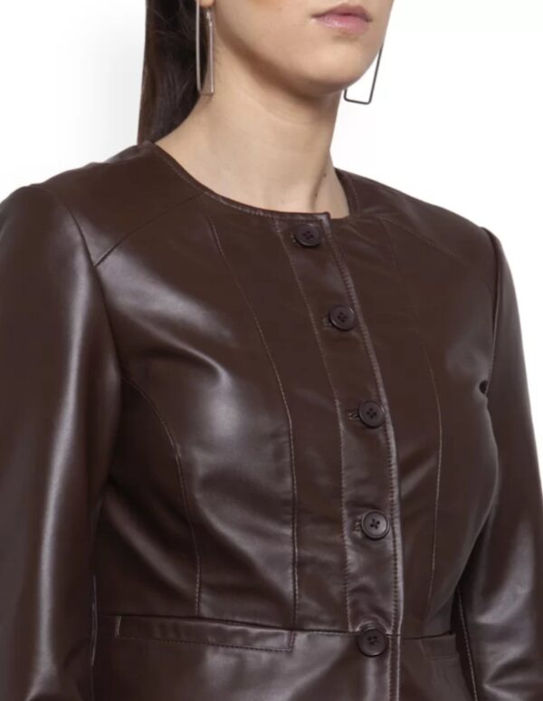 Women’s Cropped Leather Jacket – Soft Lightweight Button-Down Style with Modern Silhouette - Image 2