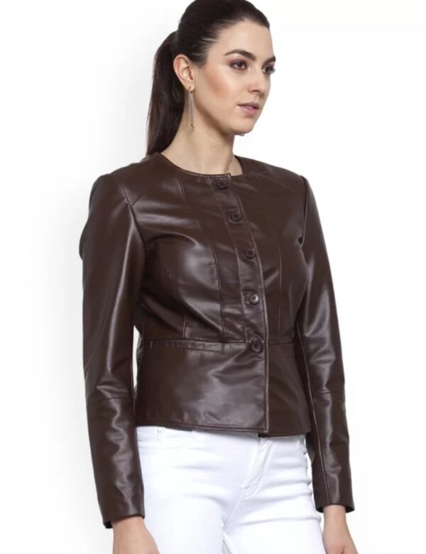 Women’s Cropped Leather Jacket – Soft Lightweight Button-Down Style with Modern Silhouette - Image 3