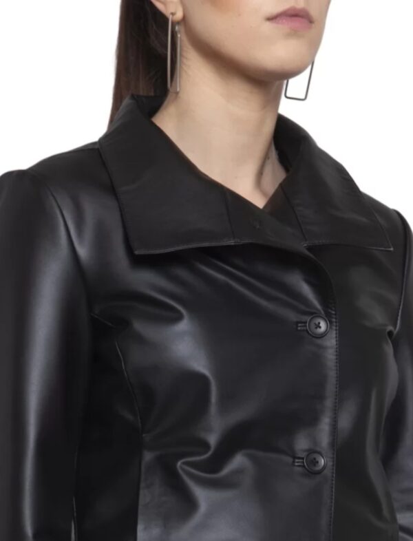 Women’s Cropped Leather Jacket – Modern Elegance in Lightweight Genuine Leather with Button Closure - Image 4