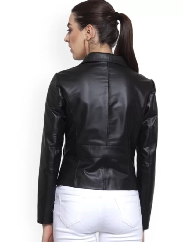 Women’s Cropped Leather Jacket – Modern Elegance in Lightweight Genuine Leather with Button Closure - Image 3