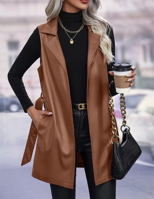 Women's Sleeveless Longline Leather Vest: Modern Chic - Image 4