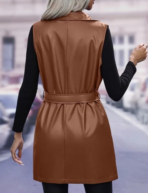 Women's Sleeveless Longline Leather Vest: Modern Chic - Image 6