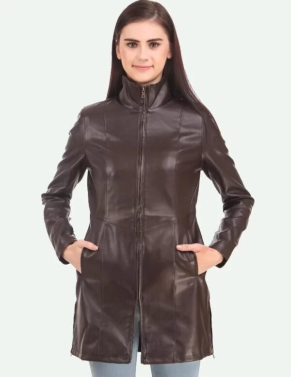 Women’s Longline Leather Jacket – Customizable Trench-Style Coat in Luxurious Napa Leather - Image 2