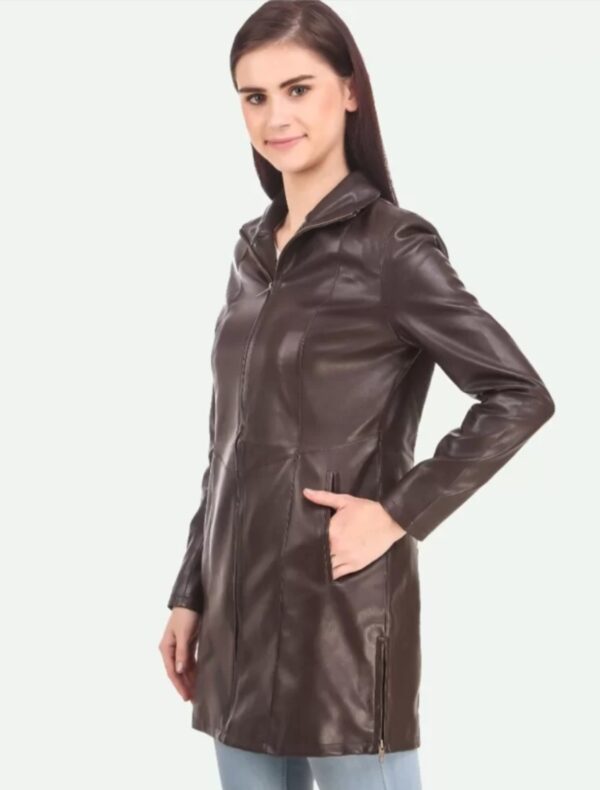 Women’s Longline Leather Jacket – Customizable Trench-Style Coat in Luxurious Napa Leather - Image 4
