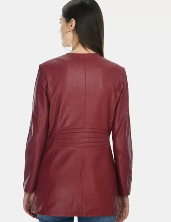 Women’s Longline Leather Jacket – Opulent Elegance in Custom Napa Leather with Biker Lapels & Chain Details - Image 5