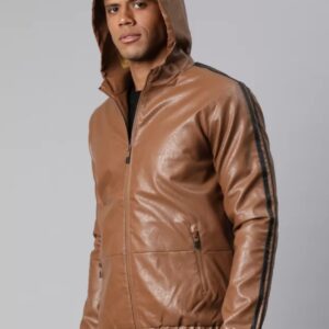 Men leather hoodie