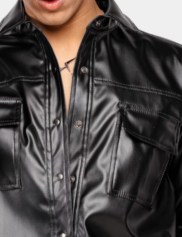 Men’s Shiny Napa Leather Shirt – Premium Snap Button Style | Opulence Redefined - Image 4
