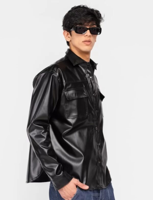 Men’s Shiny Napa Leather Shirt – Premium Snap Button Style | Opulence Redefined - Image 2