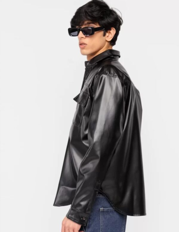 Men’s Shiny Napa Leather Shirt – Premium Snap Button Style | Opulence Redefined - Image 5