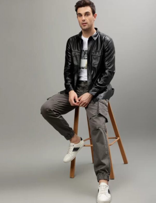 Men’s Straight Cut Leather Shirt – Premium Napa Leather, Timeless Fit - Image 4