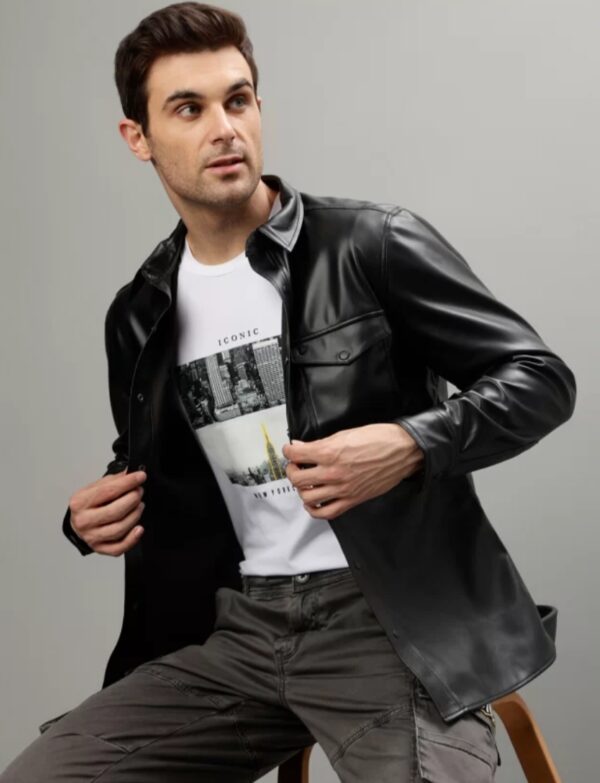 Men’s Straight Cut Leather Shirt – Premium Napa Leather, Timeless Fit - Image 6