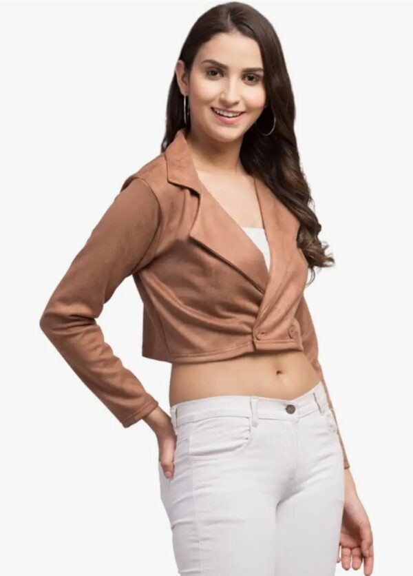 Suede Sophistication: Cropped Leather Elegance for Modern Women - Image 2