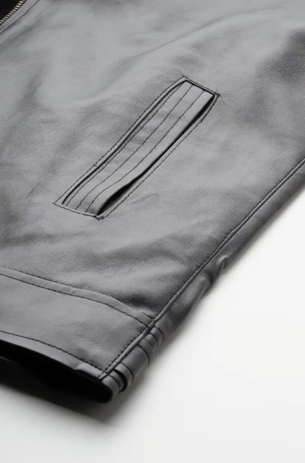 Urban Racer Leather Jacket for Men – White Stripe Detail, Soft Fur Lining, Bold Elegance - Image 6