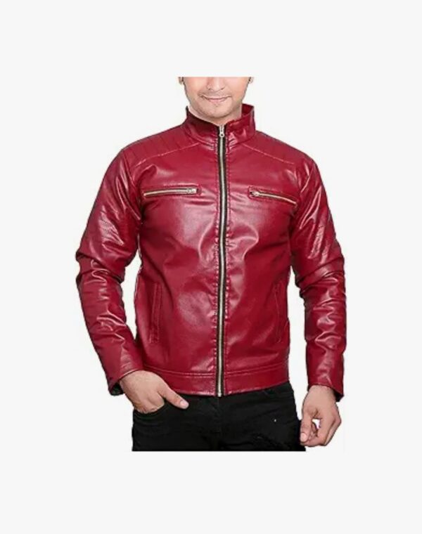 Crimson Ace Leather Jacket for Men – Lightweight Biker Style in Bold Cherry Finish - Image 2
