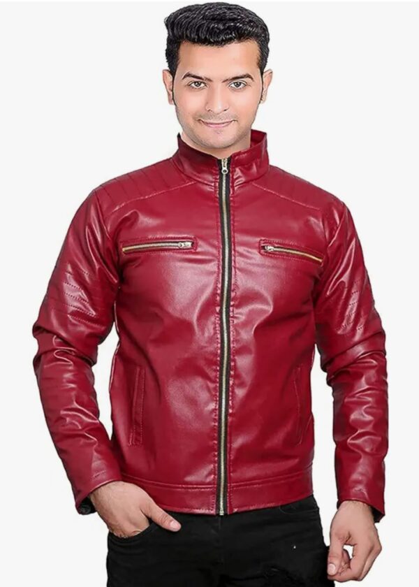 Crimson Ace Leather Jacket for Men – Lightweight Biker Style in Bold Cherry Finish - Image 4