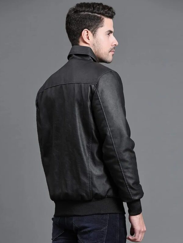 Men’s Leather Bomber Jacket – Utility Pockets & YKK Zipper - Image 3