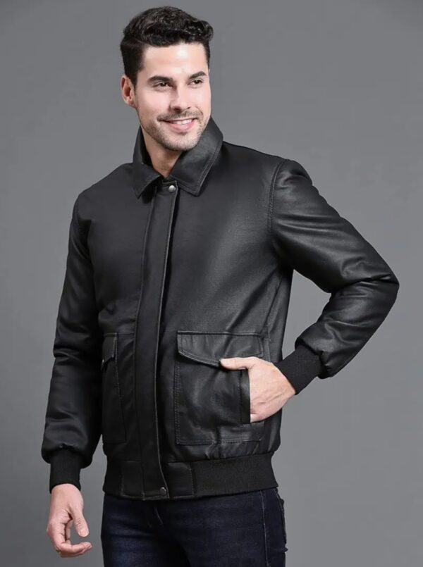 Men’s Leather Bomber Jacket – Utility Pockets & YKK Zipper - Image 4