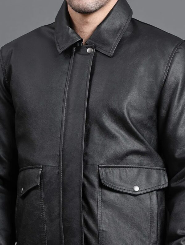 Men’s Leather Bomber Jacket – Utility Pockets & YKK Zipper - Image 5