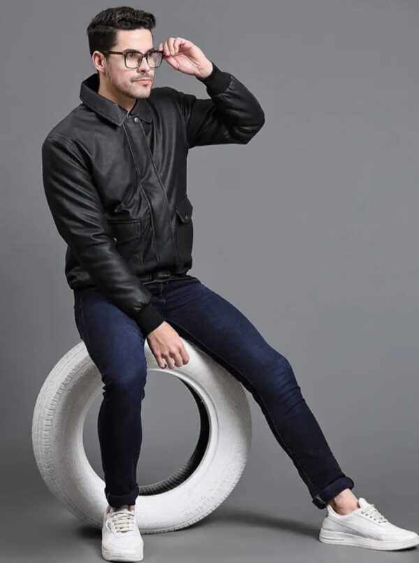 Men’s Leather Bomber Jacket – Utility Pockets & YKK Zipper - Image 7