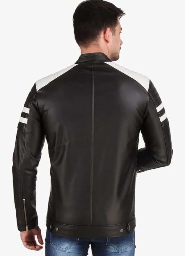 Men's Black Leather Jacket with White Inserts: A Bold Statement - Image 6