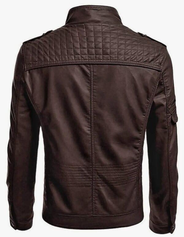 Men’s Brown Leather Biker Jacket with Black Inserts – Premium Full-Grain Leather - Image 2