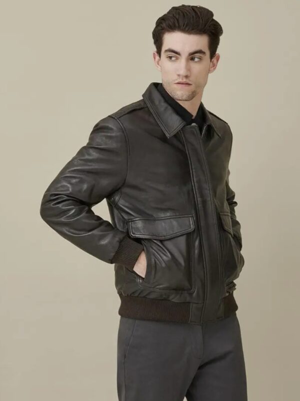 Heavy Duty Men’s Leather Bomber Jacket – Utility Style - Image 2