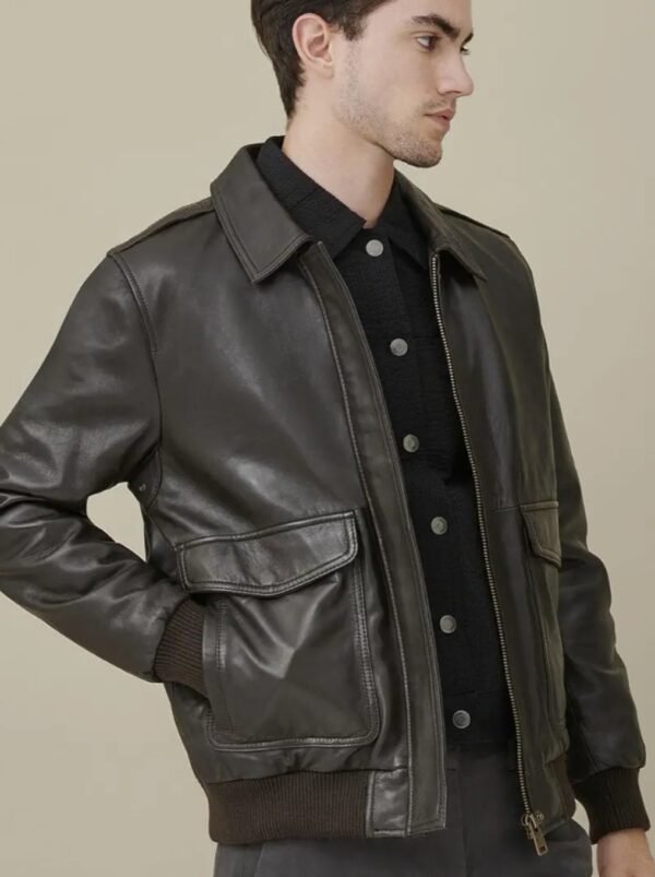 Heavy Duty Men’s Leather Bomber Jacket – Utility Style - Image 4