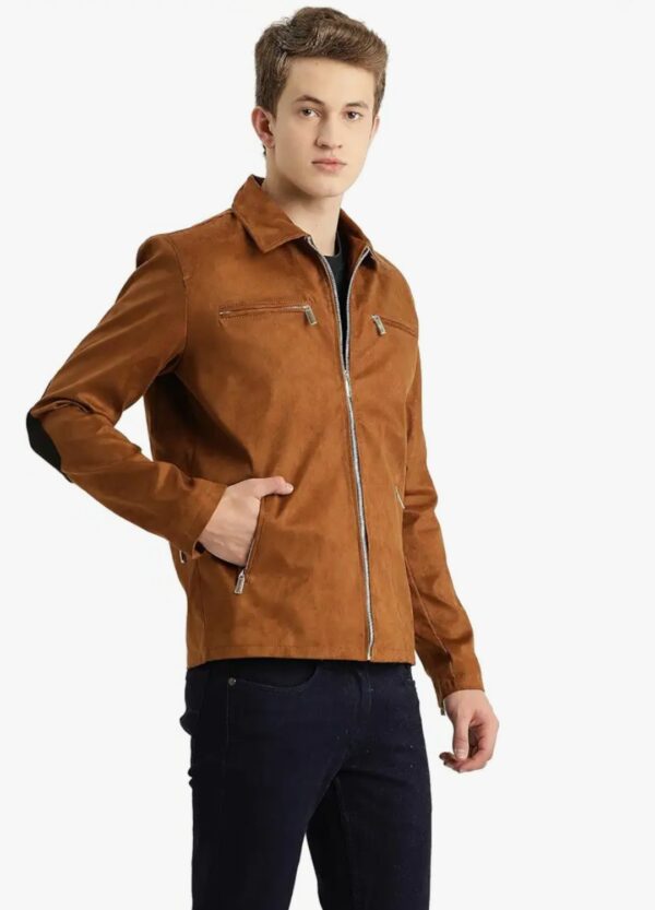 Suede Leather Jacket for Men – Classic Patches, Faux Fur Lining, Refined Edge - Image 2