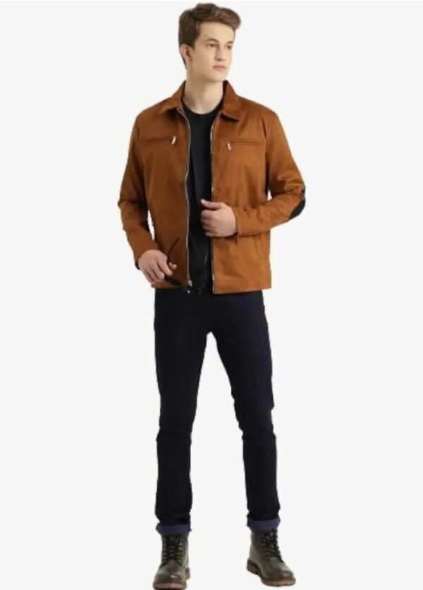 Suede Leather Jacket for Men – Classic Patches, Faux Fur Lining, Refined Edge - Image 4