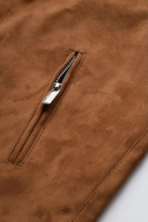 Suede Leather Jacket for Men – Classic Patches, Faux Fur Lining, Refined Edge - Image 5