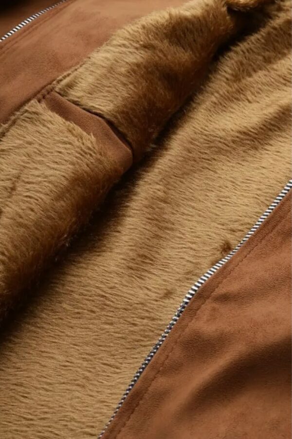 Suede Leather Jacket for Men – Classic Patches, Faux Fur Lining, Refined Edge - Image 6