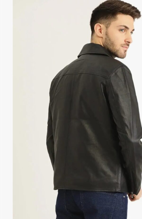 Men’s Classic Black Leather Motorcycle Jacket – Premium Cowhide with YKK Zippers & Multiple Pockets - Image 3