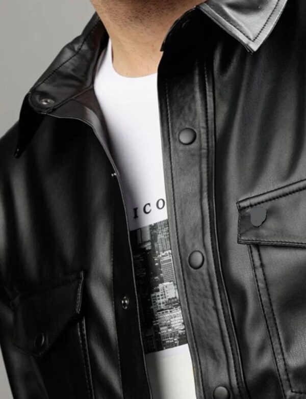 Men’s Straight Cut Leather Shirt – Premium Napa Leather, Timeless Fit - Image 5